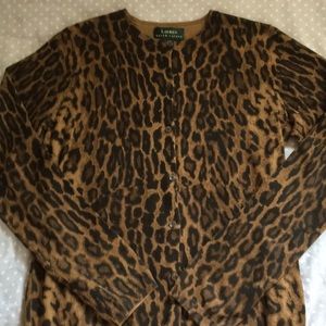 NWOT Sz S Ralph Lauren leopard cardigan sweater